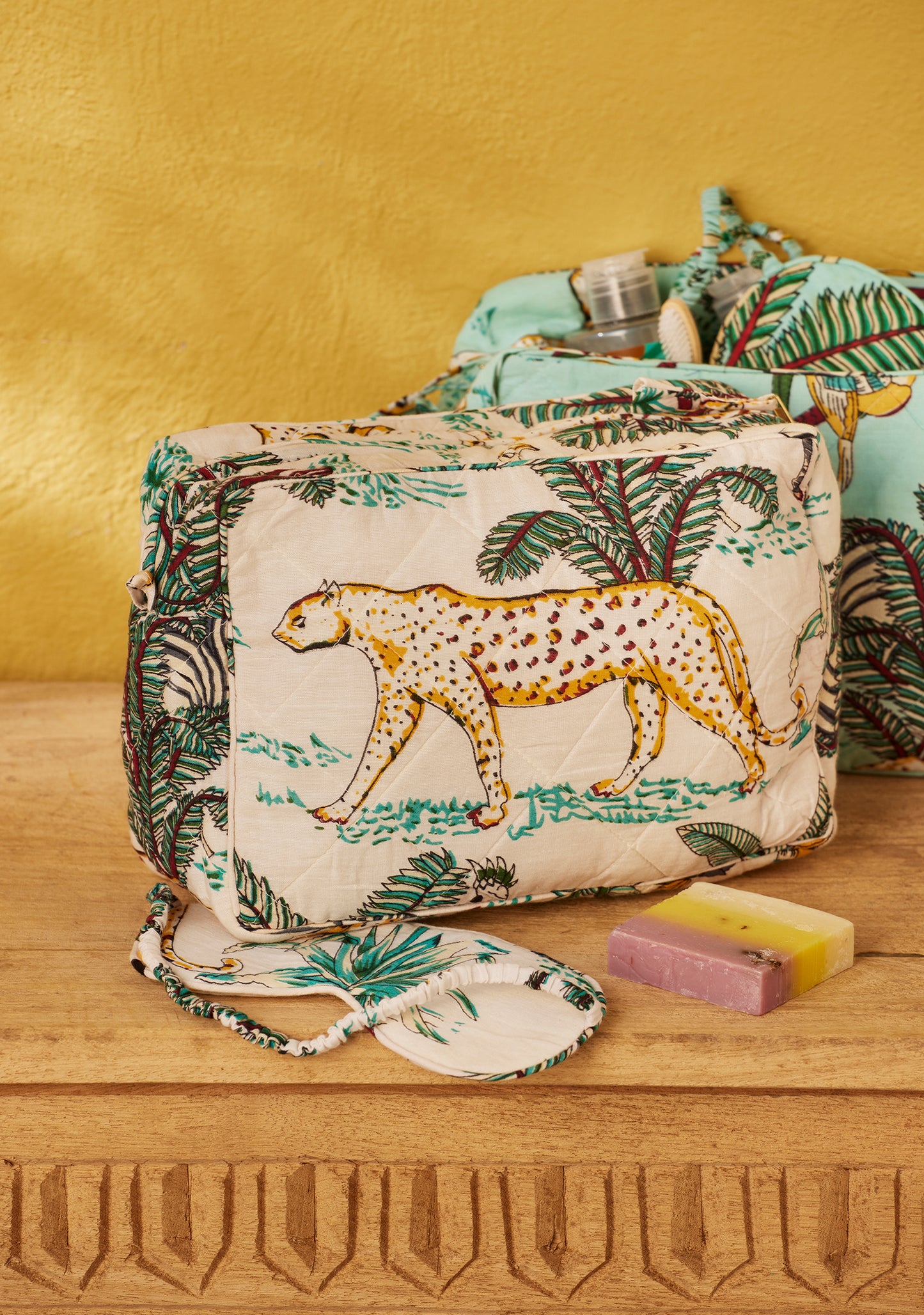 Fair Trade Quilted Cotton Jungle Print Toiletry Bag
