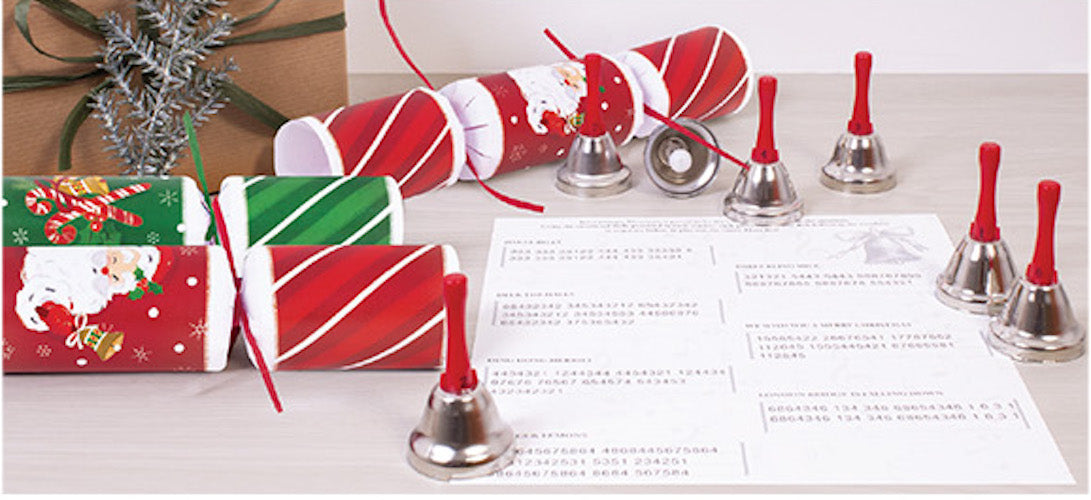 Santa's Jingle Bells Musical Hand Bells Luxury 12" Christmas Crackers (8 Pack)
