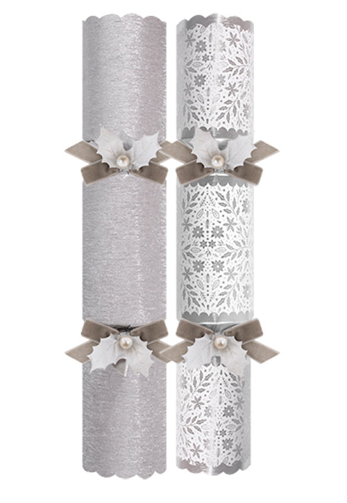 Exquisite Silver Holly Extra Large 13.5" Luxury Handmade Christmas Crackers (6 Pack)