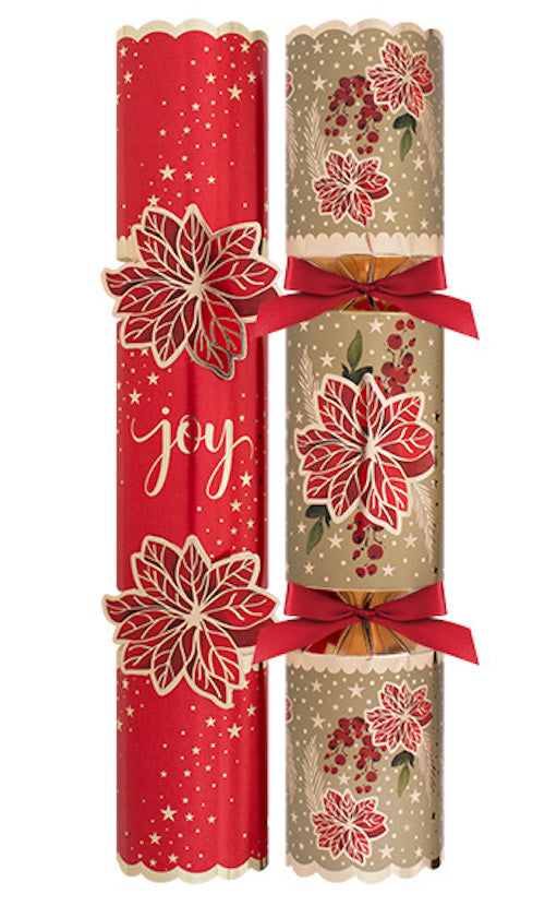 Deluxe Red Poinsettia Extra Large 13.5" Christmas Crackers (6 Pack)