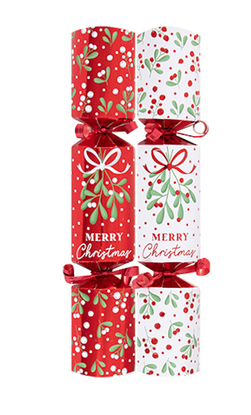 Mini Deluxe Red Mistletoe 8.5" Christmas Crackers (6 Pack)
