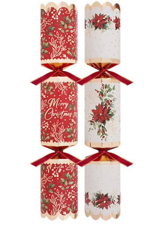 Premium Red Poinsettia Large 12.5" Christmas Crackers (8 Pack)