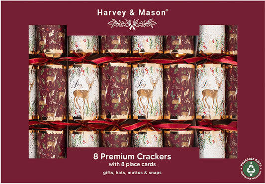 Premium Burgundy Deer Large 12.5" Christmas Crackers (8 Pack)