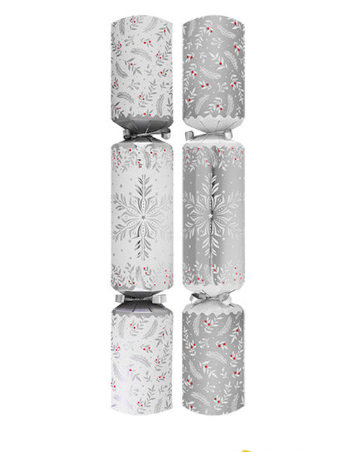 Festive Silver Snowflakes Large 12" Christmas Family Crackers (10 Pack)