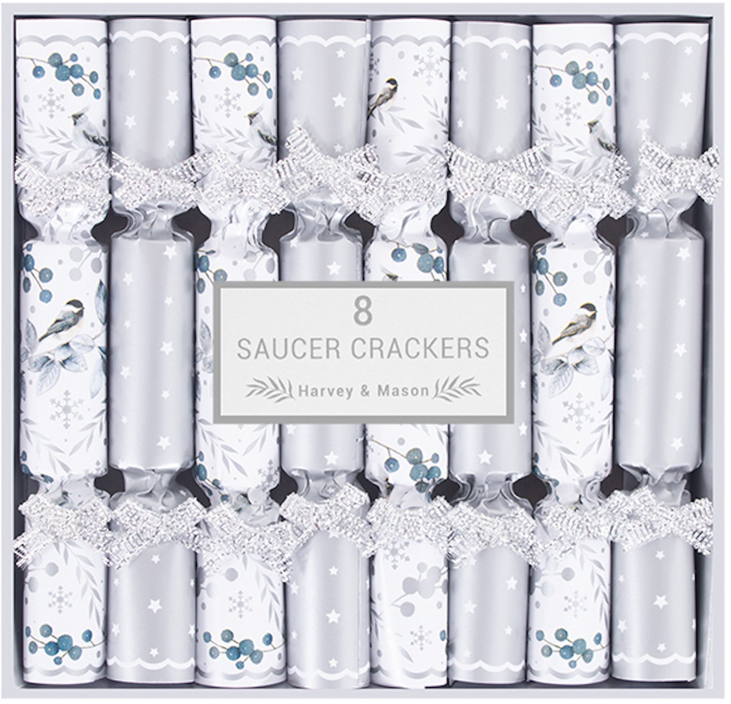 Gold or Silver Garden Birds Mini 12cm Saucer Crackers in 2 Designs (8 Pack)