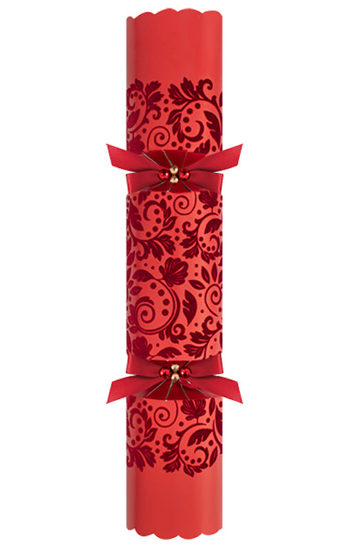 Exquisite Red Flocked Extra Large 13.5" Luxury Handmade Christmas Crackers (6 Pack)