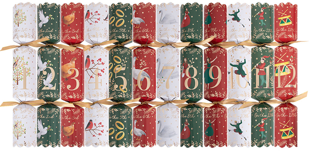 Jumbo Pack of 12 Days of Christmas Illustrated Mix 12" Crackers (12 Pack)