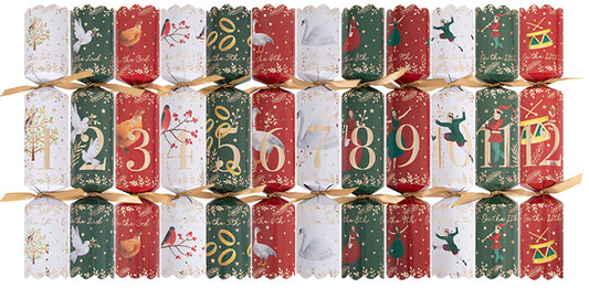 Jumbo Pack of 12 Days of Christmas Illustrated Mix 12" Crackers (12 Pack)