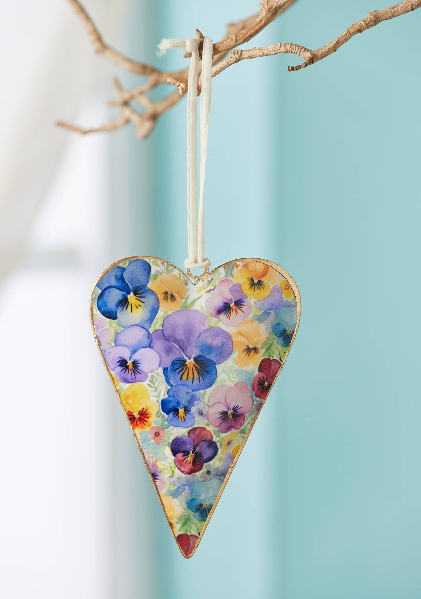 Watercolour Floral Metal Hanging Heart Decoration