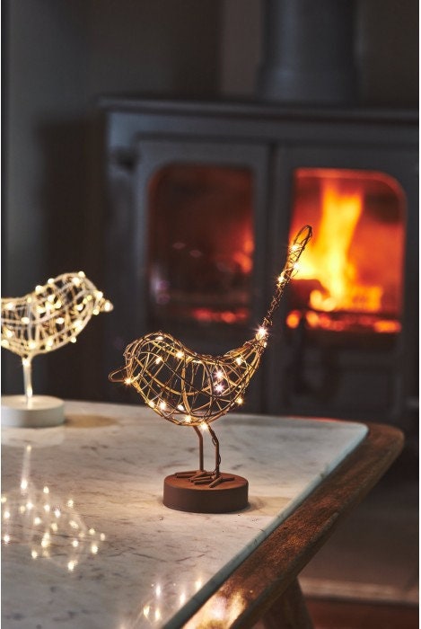 CHRISTMAS Light Up Table Top Robin in Copper