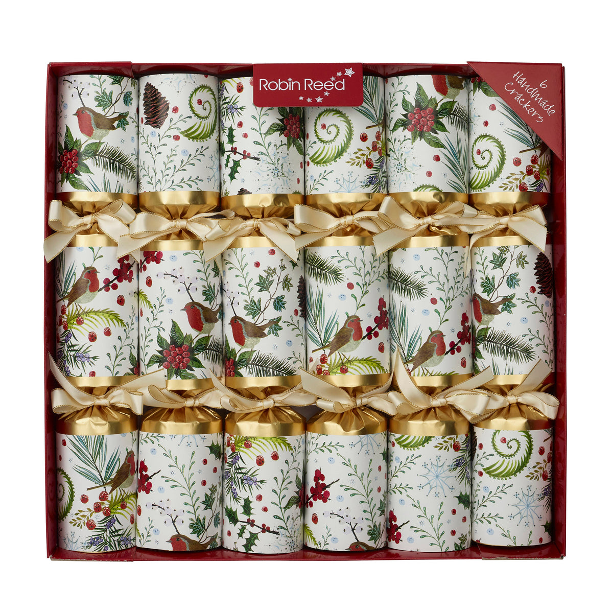 Festive Robins X-Large 14" Handmade Luxury Christmas Crackers (6 Pack)