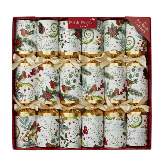 Festive Robins X-Large 14" Handmade Luxury Christmas Crackers (6 Pack)