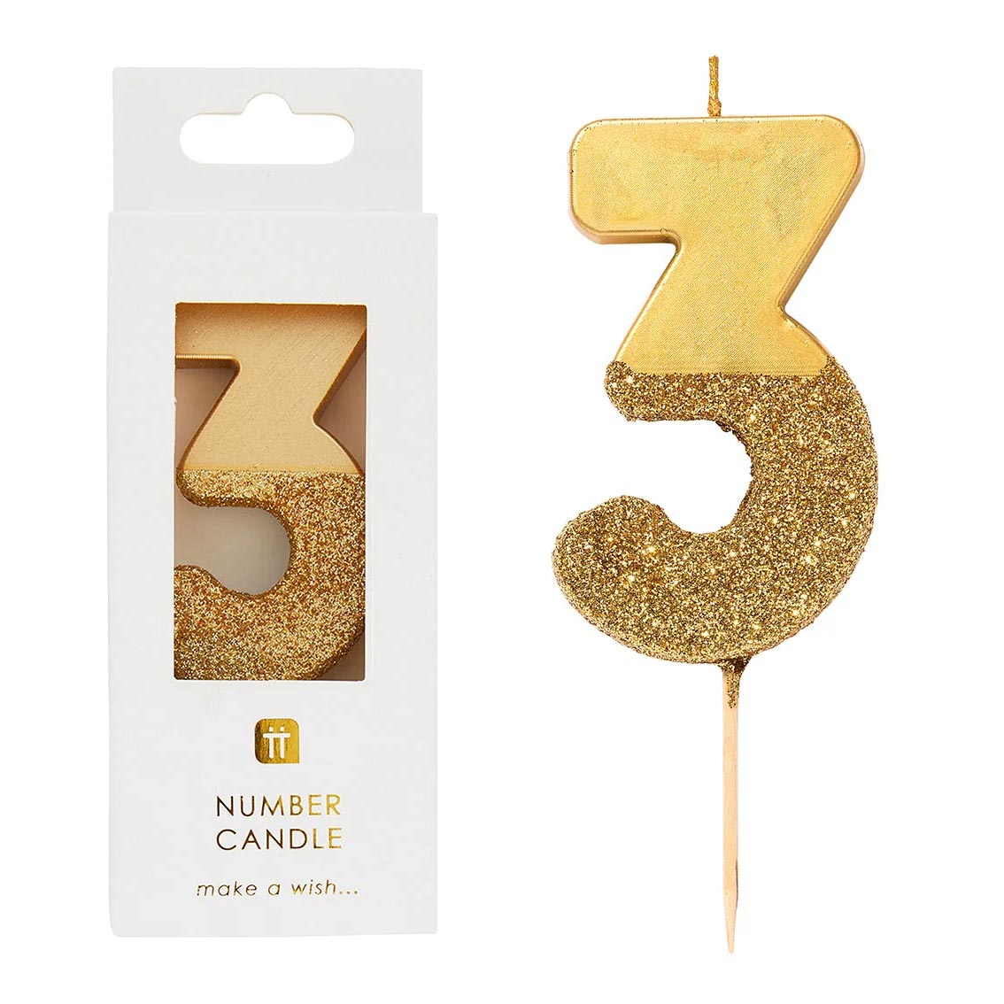 Gold Glitter Happy Birthday Number Candles Choose Age Mix & Match