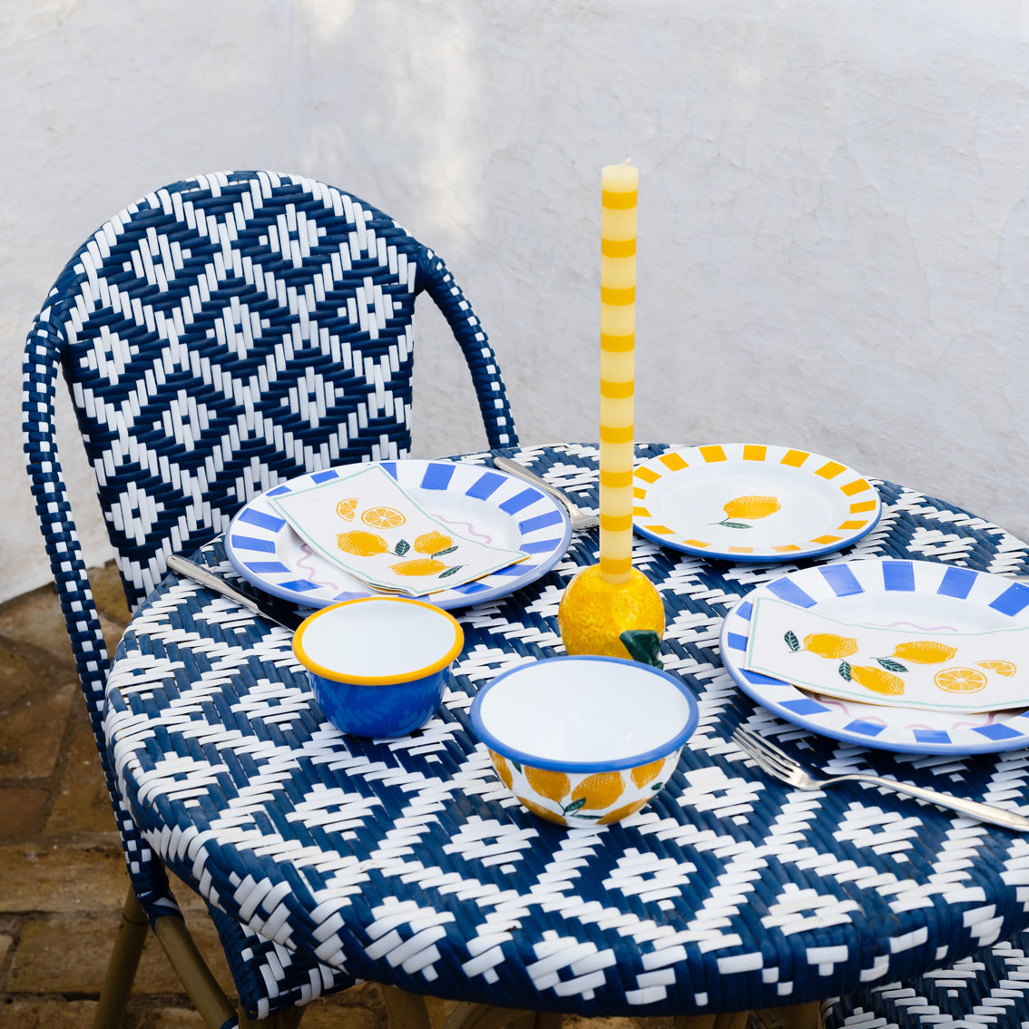 Yellow Striped Tall Dinner Candles