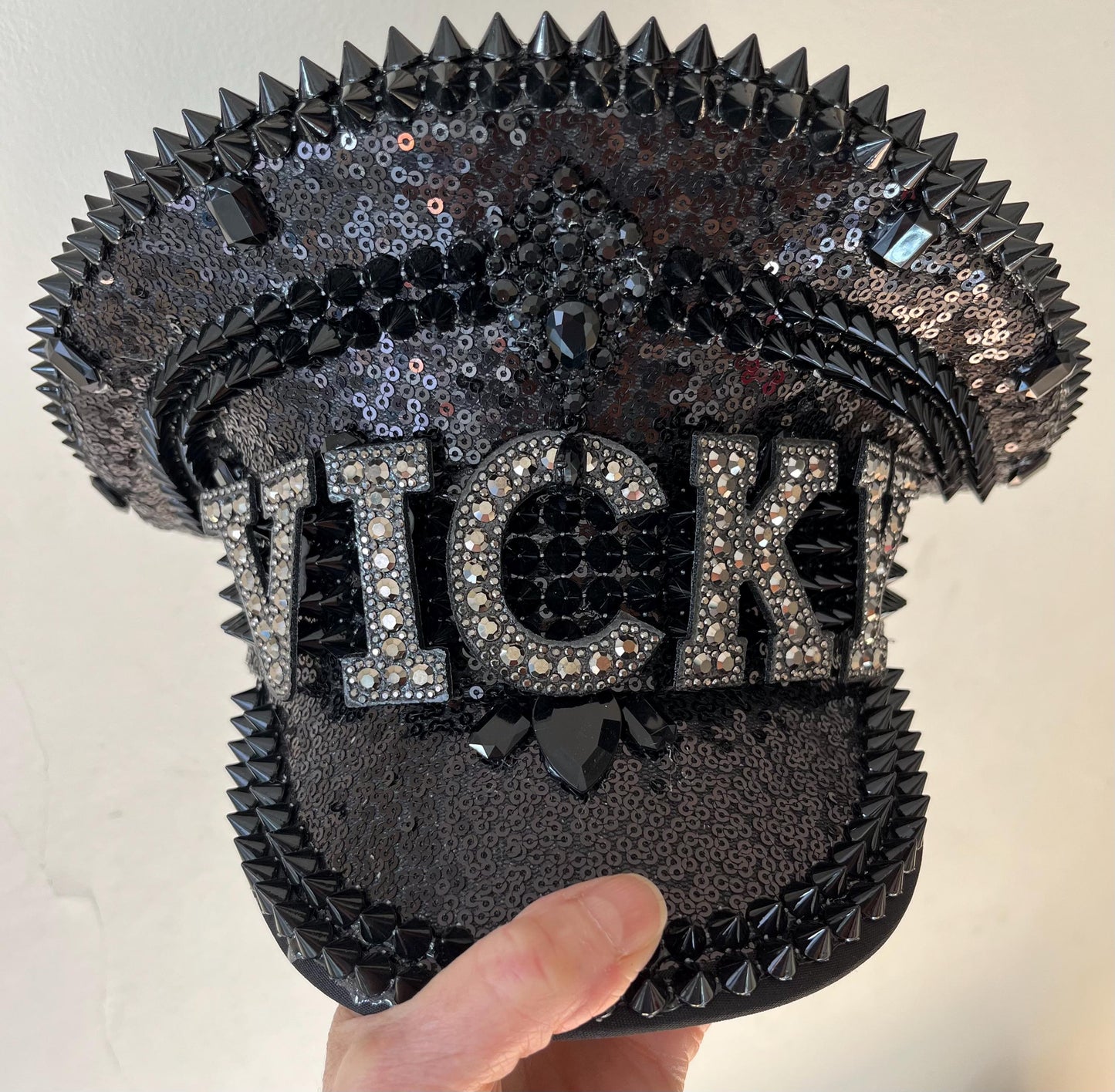 Personalised Black Punk Rhinestone Jewelled Sequin Captain Hat