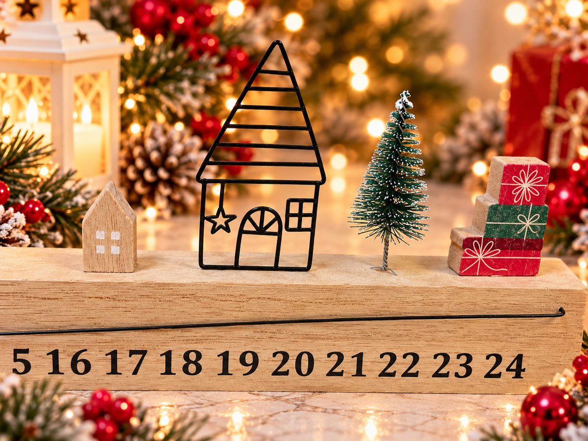 Wooden Christmas Advent Countdown Ruler – Festive Dachshund Sausage Dog