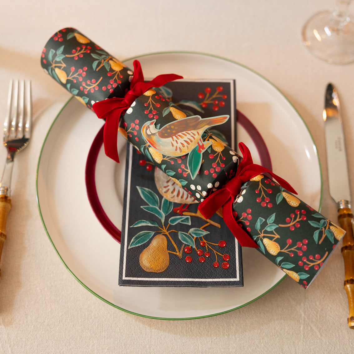 Partridge and Pear Handmade Luxury Christmas Crackers (6 Pack)