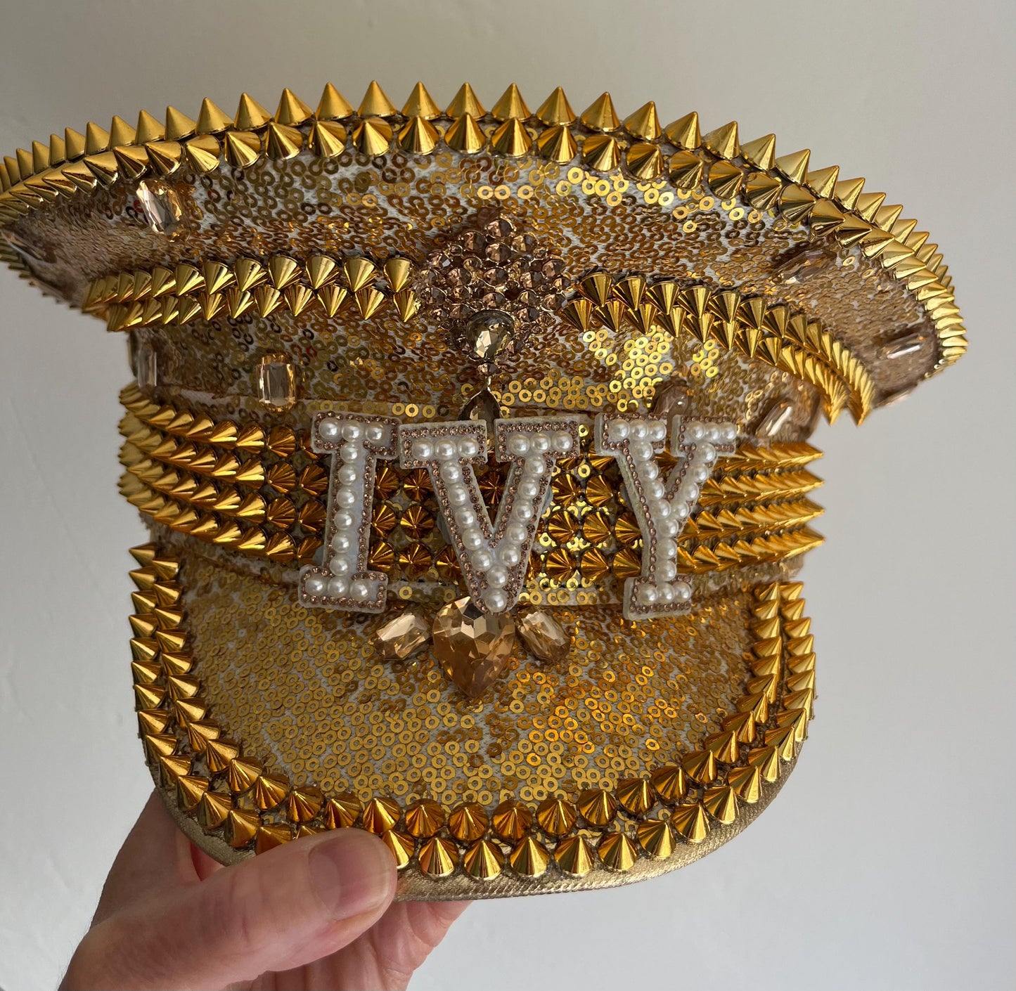 Personalied Party Gold Punk Rhinestone & Sequin Captains Hat