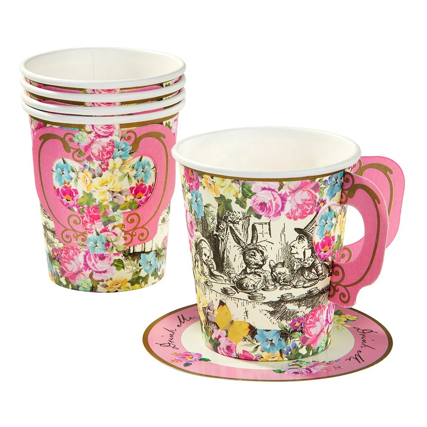 Truly Alice Mad Hatter Tea Party Whimsical Cups & Saucers (12 Pack)