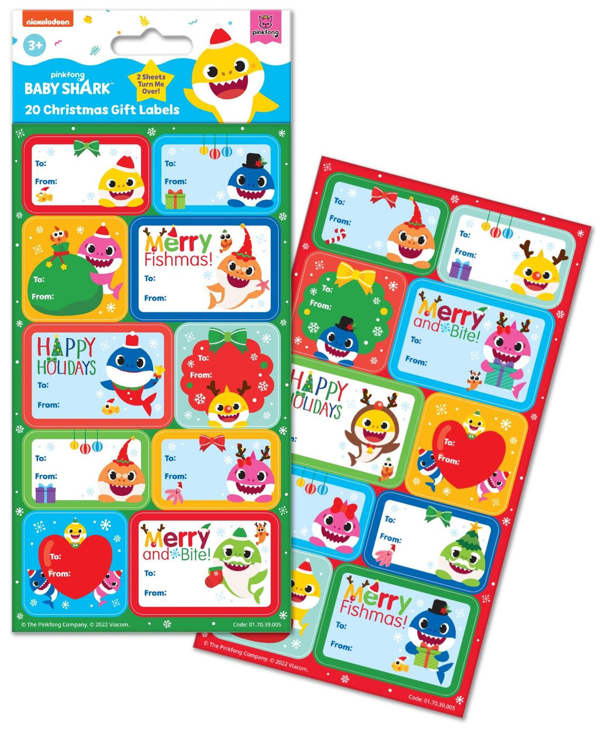 BABY SHARK Christmas Sticky Gift Labels (20 Pack)