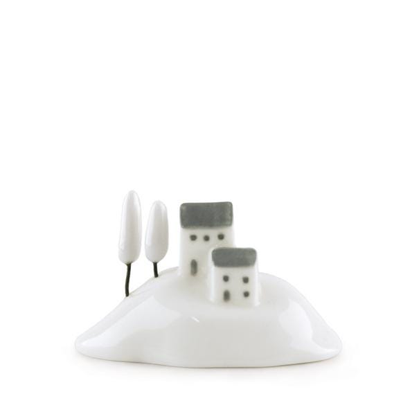 Mini Porcelain House in a Box, Hillside Two Houses and Trees