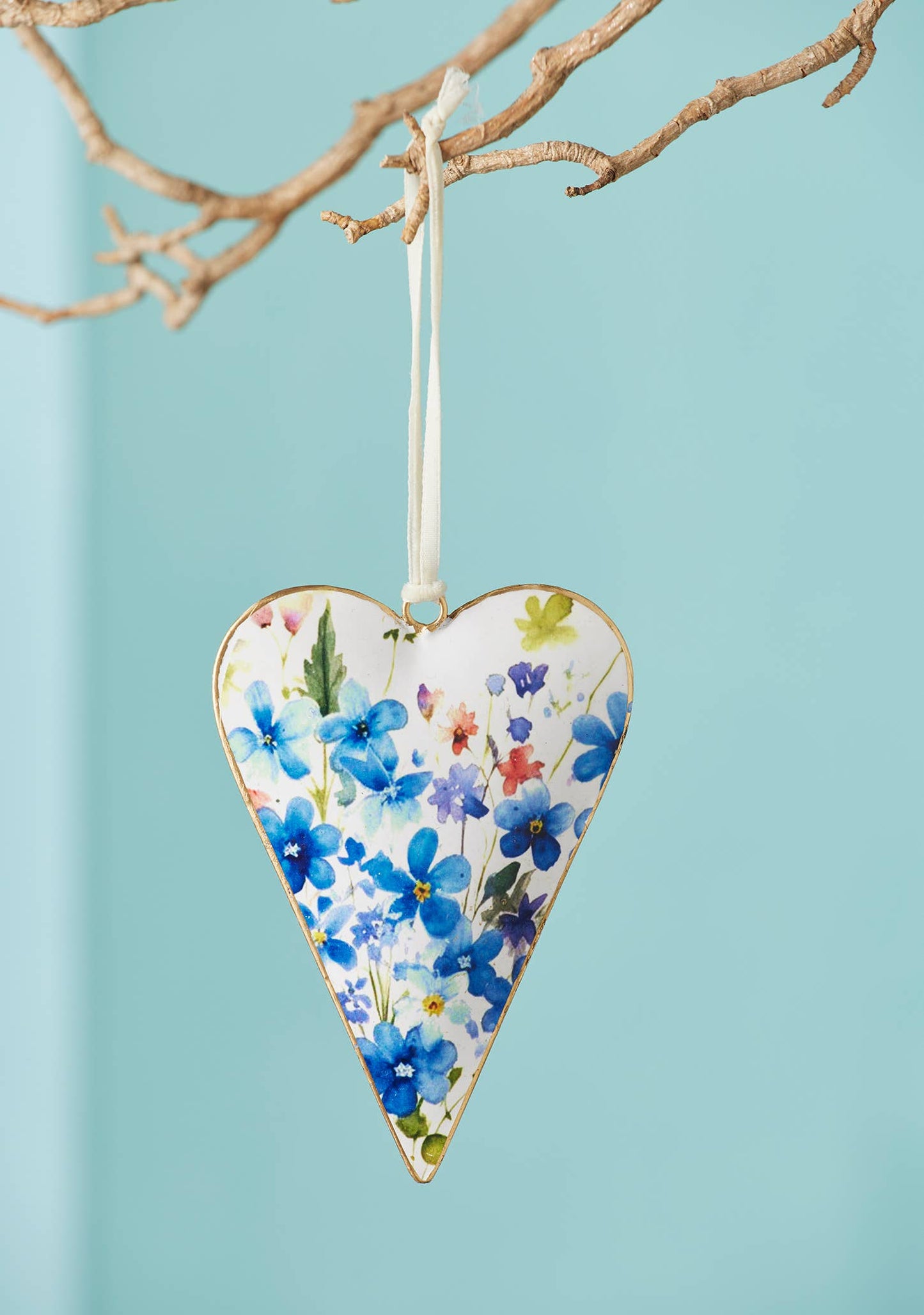 Watercolour Floral Metal Hanging Heart Decoration