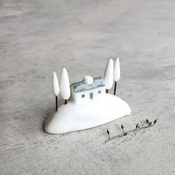 Mini Porcelain House in a Box, Woodland Long House and Trees