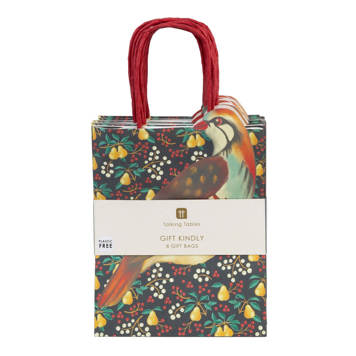 Partridge and Pear Christmas Paper Gift Bags (8 Pack)
