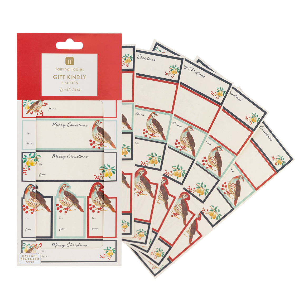 Partridge and Pear Christmas Sticky Gift Labels (40 Pack)
