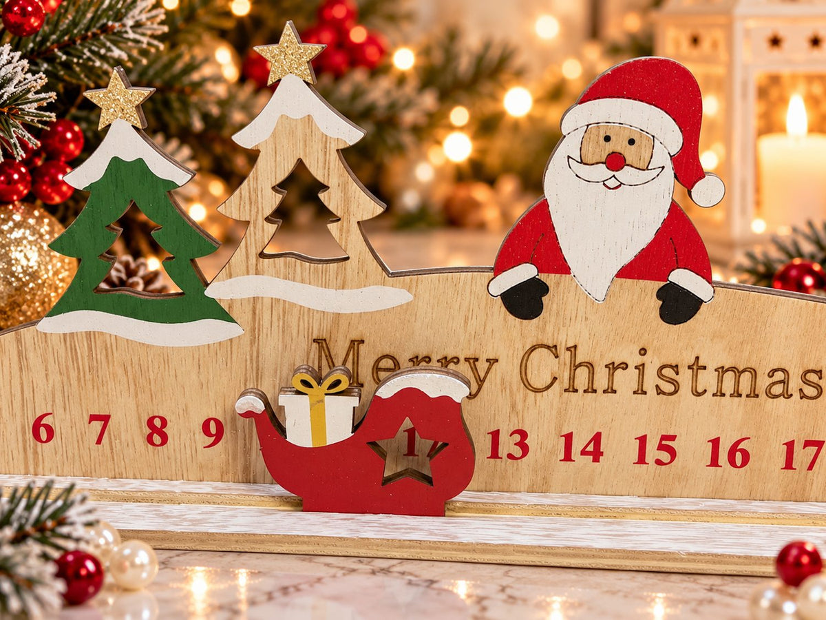 Wooden Santa Christmas Advent Countdown Ruler – Traditional Christmas Decoration