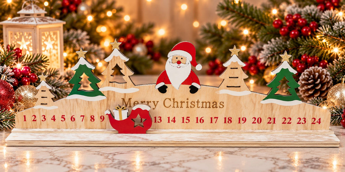 Wooden Santa Christmas Advent Countdown Ruler – Traditional Christmas Decoration