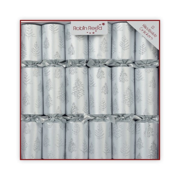 Silver Tree Flakes Large Handmade Luxury Christmas Crackers Jumbo Pack of 12