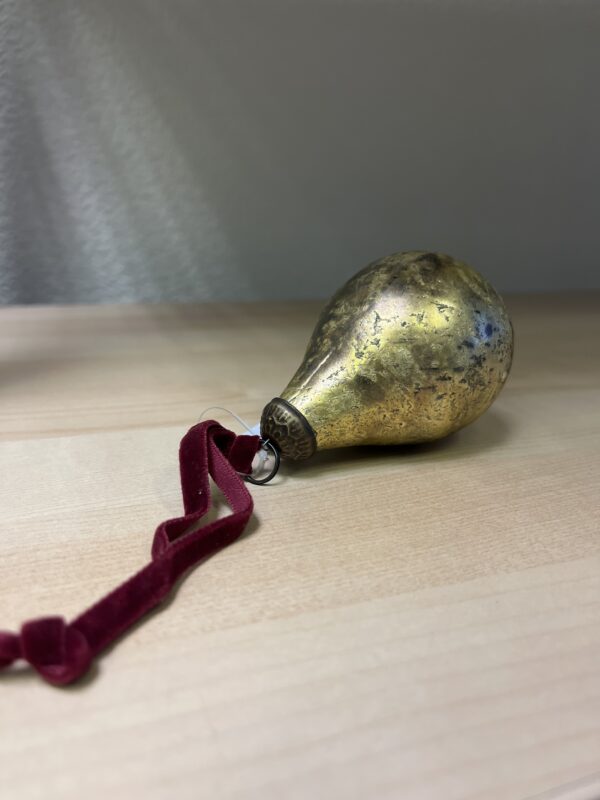 Vintage Antique Gold Glass Pear Bauble Hanging Decoration with Velvet Ribbon - Image 2