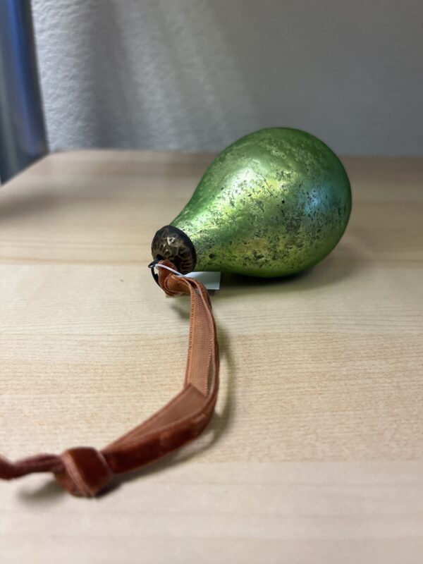 Vintage Antique Green Glass Pear Bauble Hanging Decoration with Velvet Ribbon - Image 2