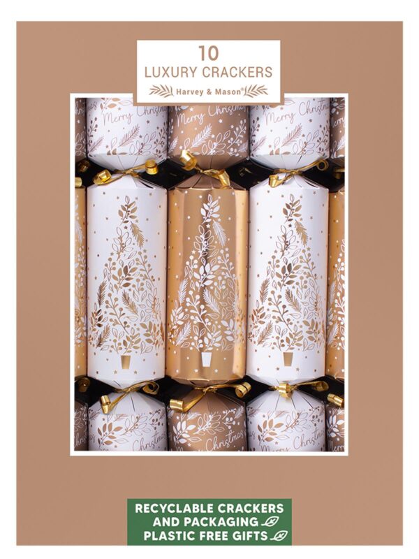Harvey and Mason Luxury Gold and White Tree Crackers