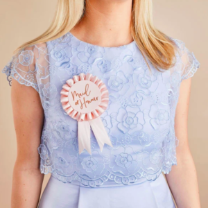 Hen Party Maid of Honour Rosette Style Pink Satin Badge by Hootyballoo