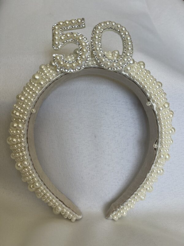 50th Birthday Age - Pearl Headband Tiara Party Crown Keepsake Birthday Gift by One Posh Party