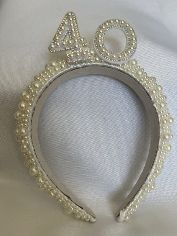 40th Birthday Age - Pearl Headband Tiara Party Crown Keepsake Birthday Gift by One Posh Party