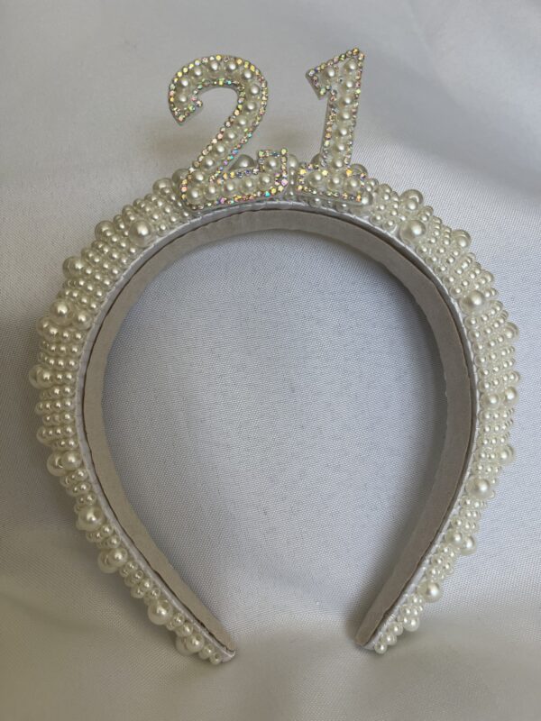 21st Birthday Age - Pearl Headband Tiara Party Crown Keepsake Birthday Gift by One Posh Party