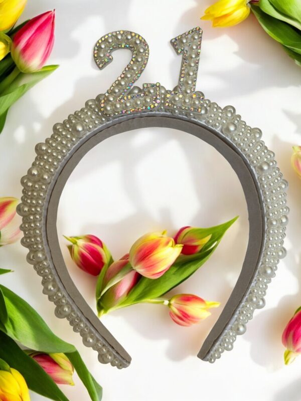 21st Birthday Age - Pearl Headband Tiara Party Crown Keepsake Birthday Gift by One Posh Party