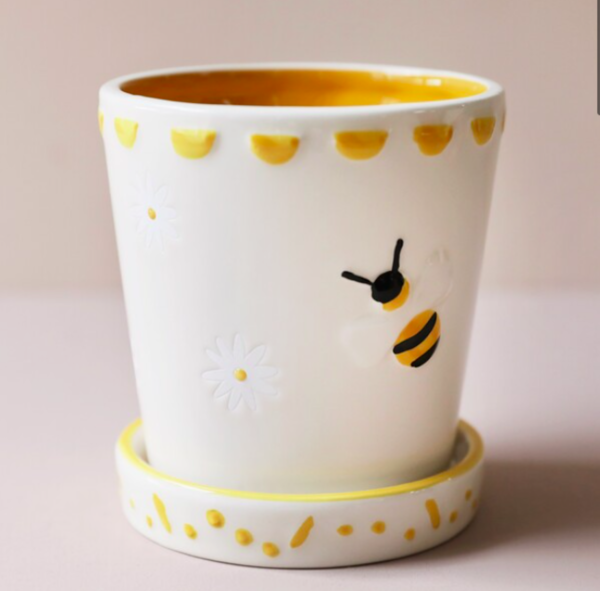 Bee Small Ceramic Planter and Tray by Lisa Angel