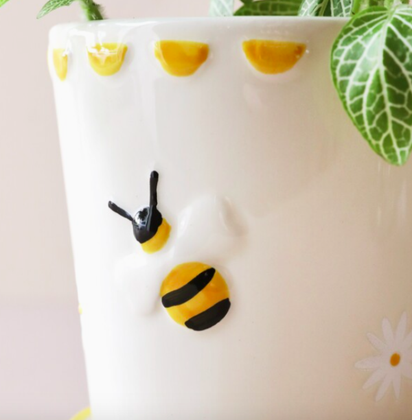 Bee Small Ceramic Planter and Tray by Lisa Angel