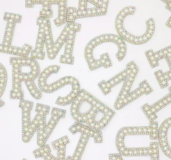 Pearl AB Diamante Letter Patch