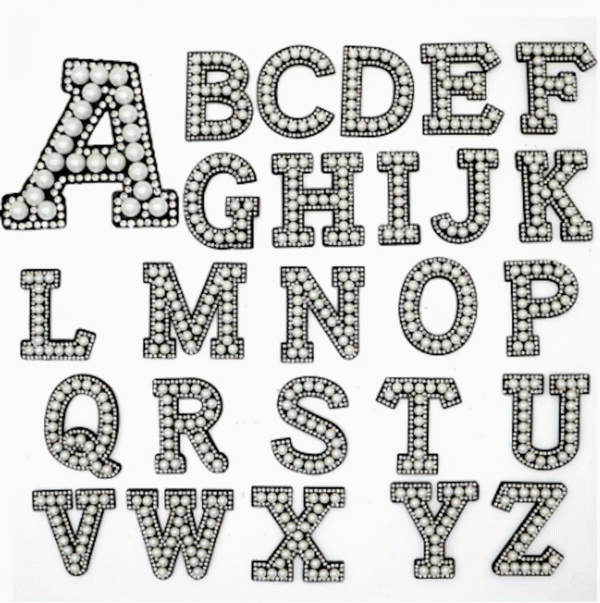 Pearl and Diamante Letter Patch 4.5cm Black Background