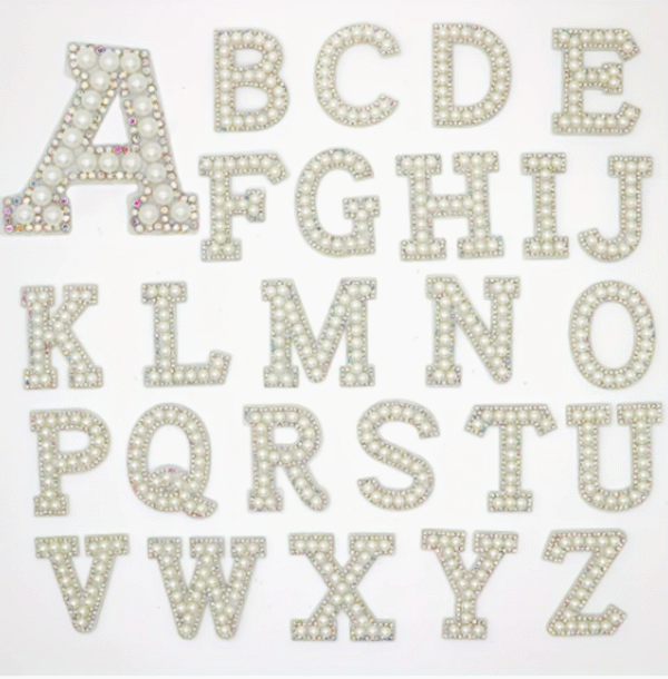 Pearl AB Diamante Letter Patch