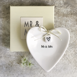 Mr & Mrs Heart Shaped Boxed Ring Dish by East of India