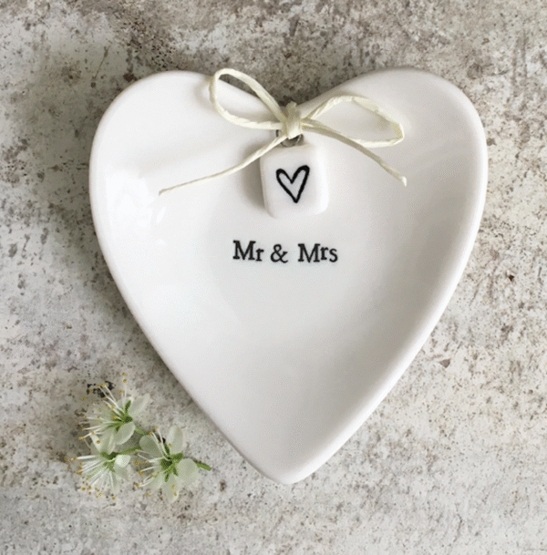 Mr & Mrs Heart Shaped Boxed Ring Dish by East of India